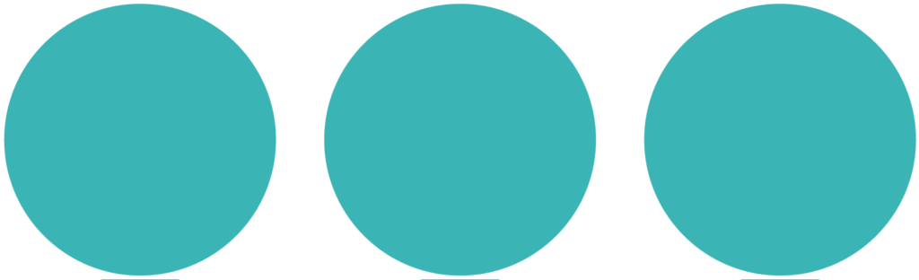 Drei ausgefüllte Kreise in türkis, nebeneinander platziert auf transparentem Hintergrund